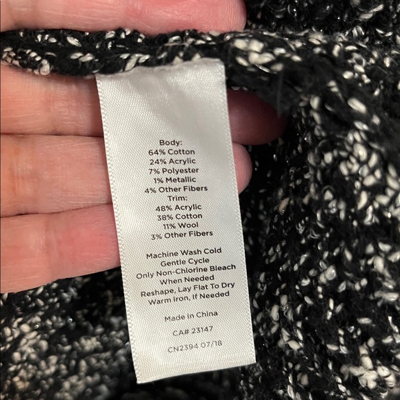 Talbots long cardigan sweater jacket textured knit black white chunky stretchy S - Picture 14 of 14